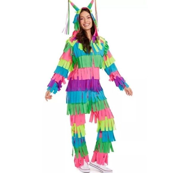 Tipsy Elves XS Pinata Full Zip Jumpsuit Halloween Party Fiesta Costume Hood NWT - Picture 1 of 5